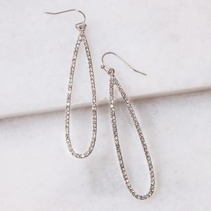 Simulated Diamond Teardrop Dangle Earrings for Women - Long Dangling CZ | Plated in Gold Tone or Silver Tone - color: 2.7" inch Teardrop - Silver