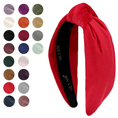 Headbands for Women non Slip are Trendy Year-round Stylish Red Velvet Womens Knotted Head bands for Women's Hair, Wearable All Day Girls Headbands Top Knot Fashion Designer - color: Red