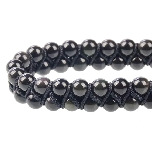 MASSIVE BEADS Double Layer Natural Chakra Healing Power Crystals Macrame Bracelet Yoga Stone Beads Gemstone Meditation Relax Anxiety Bangle for Unisex Women Men - color: Black Obsidian, size: 4mm