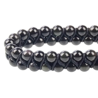 MASSIVE BEADS Double Layer Natural Chakra Healing Power Crystals Macrame Bracelet Yoga Stone Beads Gemstone Meditation Relax Anxiety Bangle for Unisex Women Men - color: Black Obsidian, size: 4mm