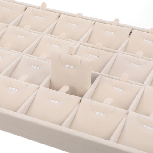 24 Grids Stackable Jewelry Tray Organizer with Removable Dividers, Velvet Jewelry Display Tray for Earrings Necklaces Bracelet Rings Display Showcase - Beige