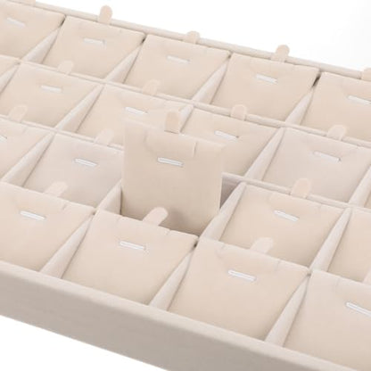 24 Grids Stackable Jewelry Tray Organizer with Removable Dividers, Velvet Jewelry Display Tray for Earrings Necklaces Bracelet Rings Display Showcase - Beige