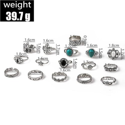 Airvess Vintage Knuckle Rings Set, Chunky Turquoise Stackable Rings, Silver Joint Finger Stacking Rings, Bohemian Western Jewelry for Women - style: 16 Pcs