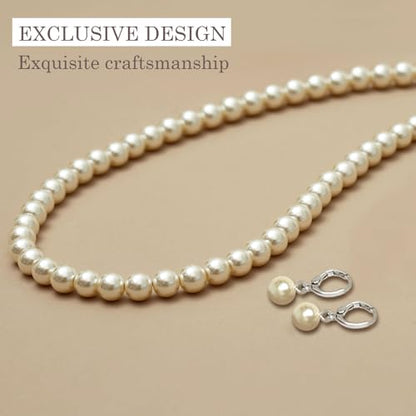 S SUSANN Costume Layered Twisted Gold Pearl Necklace Choker Chunky Glass Statement Pearl Necklace and Earring set, good gift for women Faux pearl necklace set - style: 7MM beige pearl necklace