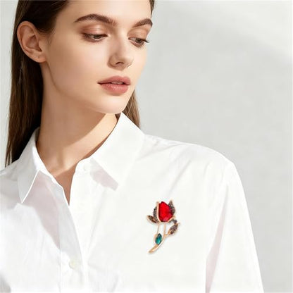 Red Rose Flower Brooches Pins for Women Men Elegant Crystal Flower Lapel Pin Retro Suit Hat Dress Accessories Wedding Valentine's Day Jewelry Gift - style: Crystal B