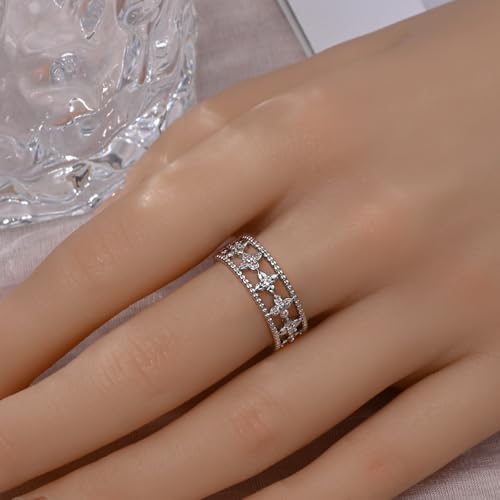KUNSIR 925 Silver Cubic Zirconia Ring Size 7-9 Wedding Band Sterling Silver Eternity Ring Modern Style - style: Wide Band Sweetheart Ring