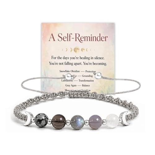 Moon Phases Crystal Healing Bracelet for Women, Adjustable Natural Stone Beaded Bracelet, Anxiety Stress Relief Self-Reminder Spiritual Jewelry, Spiritual Meditation Gift - color: Gray
