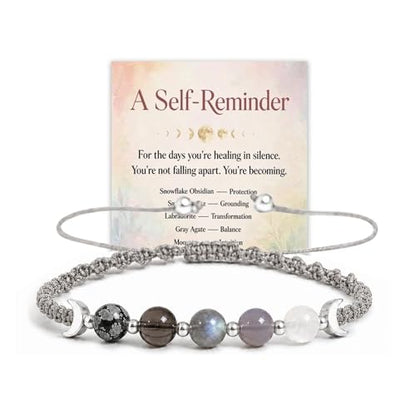 Moon Phases Crystal Healing Bracelet for Women, Adjustable Natural Stone Beaded Bracelet, Anxiety Stress Relief Self-Reminder Spiritual Jewelry, Spiritual Meditation Gift - color: Gray