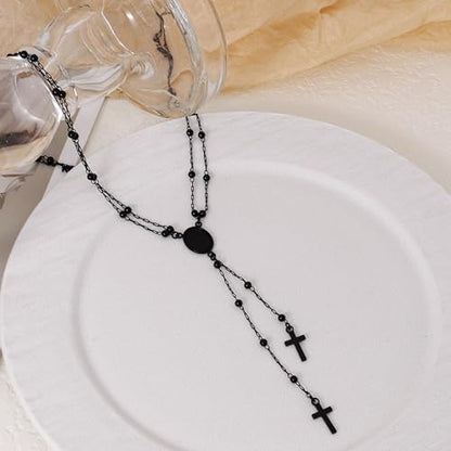 Gothic Necklaces for Women Cross Heart Pendant Layered Necklace Statement Jewelry Dark Romantic Gift for Halloween Parties - color: C3:goth necklace