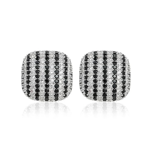 18K Gold Plated Chunky Square & Round Cubic Zirconia Stud Earrings for Women, Hypoallergenic 925 Silver Post Simulated Diamond Wedding Prom Party Bridesmaid Daily Fine Jewelry Gift for Mom Wife Friend - color: EA355-Square-Silver Black