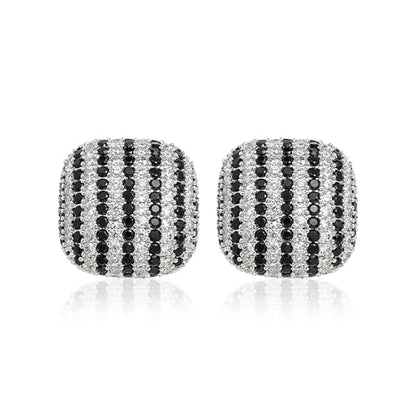 18K Gold Plated Chunky Square & Round Cubic Zirconia Stud Earrings for Women, Hypoallergenic 925 Silver Post Simulated Diamond Wedding Prom Party Bridesmaid Daily Fine Jewelry Gift for Mom Wife Friend - color: EA355-Square-Silver Black