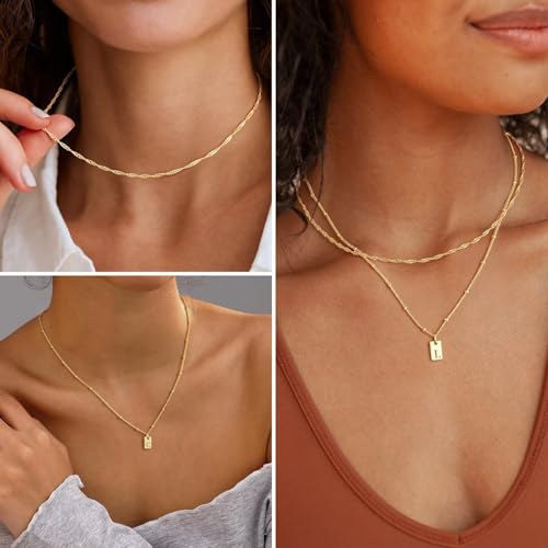 M MOOHAM Layered Initial Necklaces for Women - 14K-Gold-Plated A-Z Necklace | 14K-Gold-Plated Initial Necklace, Dainty Initial Necklaces Jewelry, Letter Necklace for Women Teen Girls, Birthday Gifts - color: K