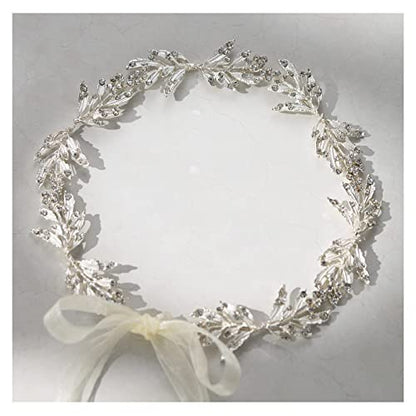 SWEETV Leaf Wedding Headpieces for Bride Silver Bridal Headband Flower Girl Headpiece Handmade Wedding Hair Accessories - color: Silver
