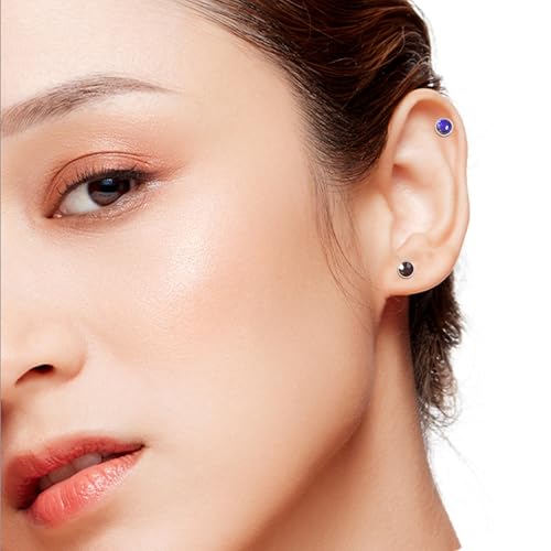 12 Pairs Ear Piercing Stud Earrings for Ear Piercing Guns, Surgical Stainless Steel Multicolor Round Heart Star Cubic Zirconia Birthstone Stud Earrings Set - style: Silver round 5mm