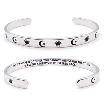Dczosily Inspirational Bracelets for Women Stainless Steel Cuff Bracelet Engraved Jewelry Motivational Bangles Personalized Gifts for Best Friend/Mom - style: 01Friend-Sun Moon & Stars-THEY WHISPERED TO HER YOU CANNOT WITHSTAND THE STORM