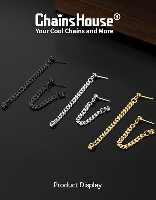 ChainsHouse Stud Earrings for Men Women,316L Stainless Steel/14K Gold/Black Plated Metal, Punk Hypoallergenic Surgical Huggie Hoop Earrings Mens Jewelry Piercing Hoop Earrings - style: C: Steel-Cuban Chain