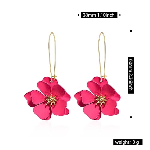Bohemian Daisy Flower Matte Floral Long Petal Drop Dangle Earrings Layered Tiered for Women Chic Boho Wedding Jewelry - color: Light Red