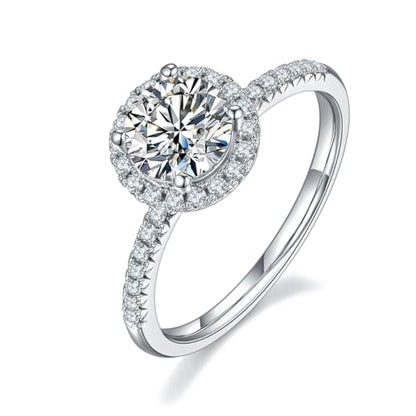 LUSHE Moissanite Engagement Ring 1-2CT D Color VVS1 Clarity 925 Sterling Silver with 18K White Gold Plated Solitaire Moissanite Wedding Promise Rings for Women - color: 005-2 Carat