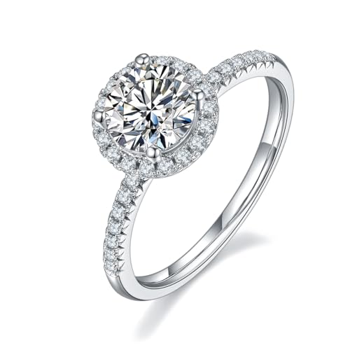 LUSHE Moissanite Engagement Ring 1-2CT D Color VVS1 Clarity 925 Sterling Silver with 18K White Gold Plated Solitaire Moissanite Wedding Promise Rings for Women - color: 005-2 Carat