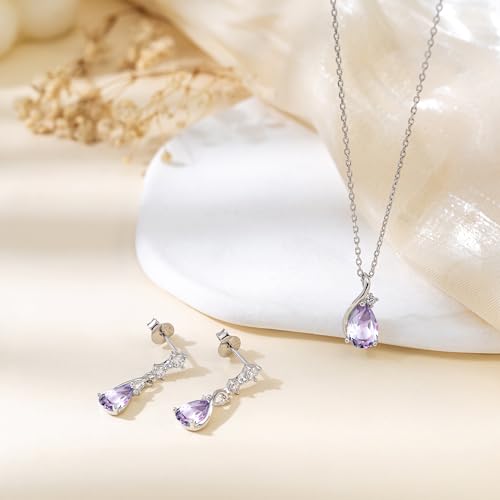 immobird 925 Sterling Silver Infinity Birthstone Jewelry Set Teardrop | Birthstone Necklace and Earring Set, Small Pear-shape Pendant, Drop Earring, Timeless Gift for Her, Daily Wear, Nice Gift Box - color: 02-Feb.
