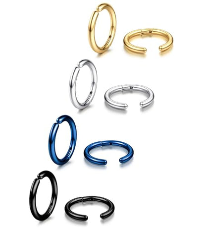 YADOCA 8 Pieces Clip On Earrings For Men Women Non-Piercing Fake Earrings Stainless Steel Clip On Hoop Earring Cool Earrings Ear Clips Set for Gifts - style: Multi-color: 16mm