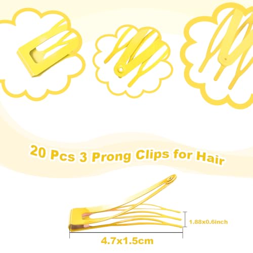 20 Pcs Snap Hair Clips for Women Snap Hair Barrettes Double Grip Hair Clips 3 Prong Clips for Hair Barrettes for Women Girls (Yellow) - color: Yellow