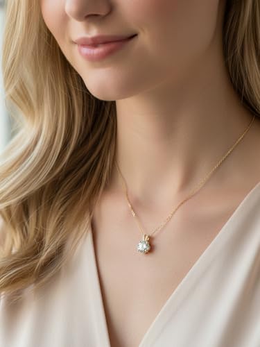 CYW Genuine Sapphire/Emerald/Ruby/Moissanite Necklace for Women, Really Authentic Solid 925 Sterling Silver, 16"/18"/20" Adjustable Chain, Anniversary Mother's Day Valentines Gift - color: Small Round - Yellow Gold, size: 8mm