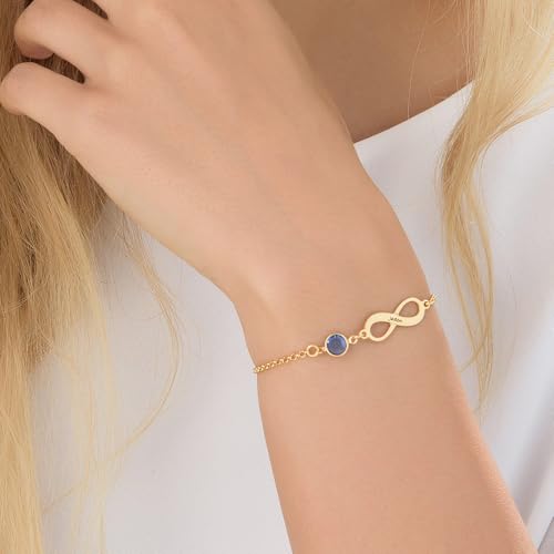 Personalized Infinity Bracelet - Choose Your Style - Sterling Silver, Solid Gold or Plated - Rolo Chain - color: 18K Gold Plated Silver, size: 1 Name Bracelet with Birthstone