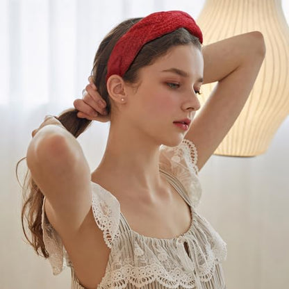 Fashion Headbands Set - 5pcs Red Wide Pearl Rhinestone Padded Hair Accessories for Women, Mothers Day, Valentine's Day, Christmas - color: Red