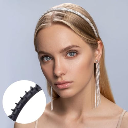 Pndeyo 10pcs Headband Teeth Strips for DIY, Non-Slip Hair Clips with Teeth, Silicone Self-Adhesive Hairbands for Women- Black - color: Black-5.9"x0.39"&6.69"x0.18"