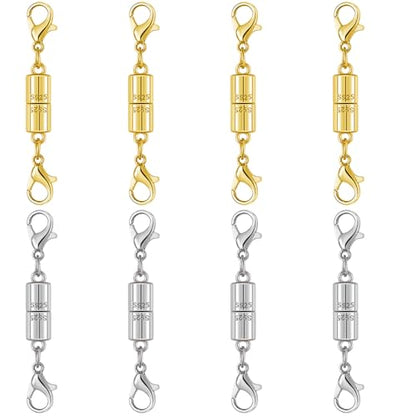Magnetic Jewelry Clasps, 925 Sterling Silver, Strong Magnetic Closures for Necklaces and Bracelets (8pcs Golden Silvery) - color: 8pcs golden silvery