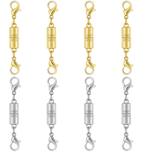 Magnetic Jewelry Clasps, 925 Sterling Silver, Strong Magnetic Closures for Necklaces and Bracelets (8pcs Golden Silvery) - color: 8pcs golden silvery