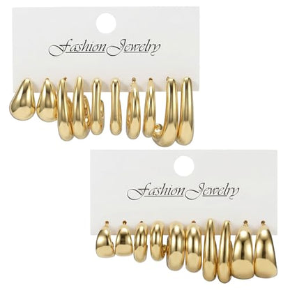 10 Pairs Chunky Gold Earrings for Women, Gold Hoop Earrings for Women | Chunky, Lightweight Thick Hoops Earring, Trendy Jewelry Gift