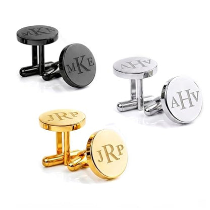 Custom Cufflinks for Men, Personalized Engraved Groomsmen Wedding Gift | Custom stainless steel cufflinks for groom, groomsmen and best man; monograms, initials, names, dates or handwriting.