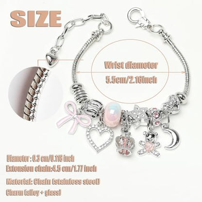 DS Charm Bracelets for Girls Adjustable Silver Stainless Steel Gift Box | Cute Cartoon Charms,Friendship Jewelry,Birthday Gifts,Teen Kid Fit, Tarnish Resistant,Stackable Trendy Daily Wear - style: Silver-crown