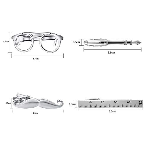 Yoursfs 4 Pcs Funny Tie Clips Set For Men Unique Stainless Steel Eye Glasses/Ruler/Pen/Mustache Tie Clips Personalized Jewelry - style: 4 Pcs Tie Clips Set