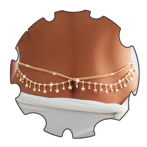 Florry Rhinestone Belly Chain Sequin Waist Chain Bikini Body Jewelry Chains Beach Belly Chain for the Waist Tassel Layered 18K Gold Body Chains for Women - color: Star