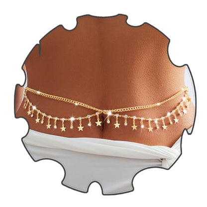 Florry Rhinestone Belly Chain Sequin Waist Chain Bikini Body Jewelry Chains Beach Belly Chain for the Waist Tassel Layered 18K Gold Body Chains for Women - color: Star