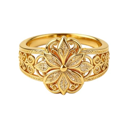 Floral Filigree Ring for Women Gold Chunky Flower Engraved Hollow Carved Vintage Classic Band Statement Rings Promise Engagement Wedding Jewelry Gift