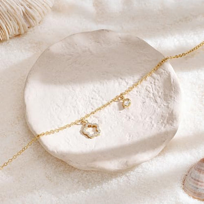 Robaice Anklets for Women, 14K Gold Plated Layered Ankle Bracelets | Waterproof Figaro Link Pearl Anklet, Ankle Bracelets for Women Stackable, Summer Beach Jewelry Gifts Non Tarnish - style: Gold Anklet Chain