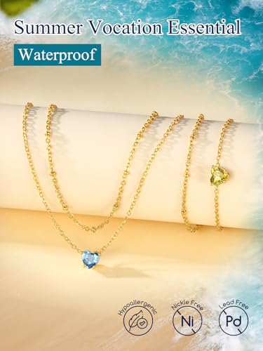 Suplight Gold Plated Butterfly Anklets for Women Waterproof, Layered Boho Ankle Bracelet with Birthstone, Stainless Steel Adjustable Non-Tarnish Heart Foot Jewelry Beach Vacation - color: 01. Heart-Jan. Garnet