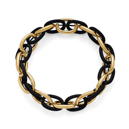 WOWORAMA Chunky Chain Bracelet for Women, Gold/Silver | Adjustable Elastic Stretch Bracelet, Thick Chunky Link Bracelet, Statement Jewelry - color: Black and Gold