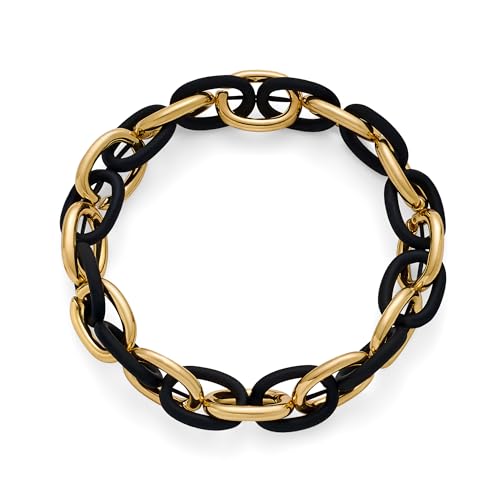 WOWORAMA Chunky Chain Bracelet for Women, Gold/Silver | Adjustable Elastic Stretch Bracelet, Thick Chunky Link Bracelet, Statement Jewelry - color: Black and Gold