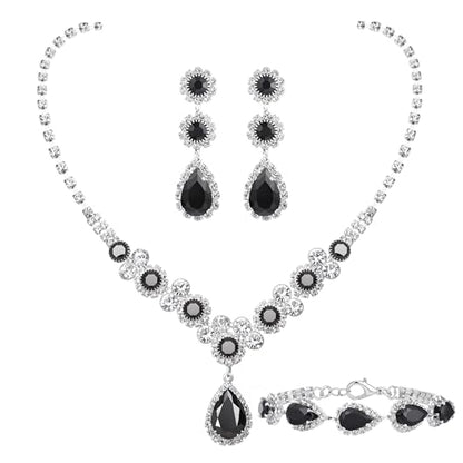 Paxuan Silver/Gold Rhinestone Crystal Wedding Bridal Bridesmaids Earrings Bracelet Set for Women Brides Bridesmaids Crystal Rhinestone Bracelet Earrings Set for Wedding Bridal Prom Pageant - color: Black