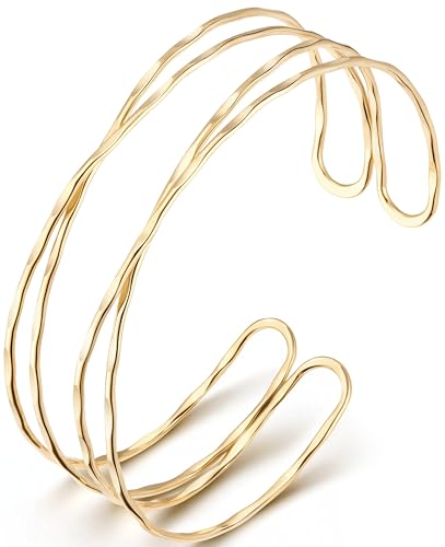 14K Gold Plated Arm Cuff for Women, Waterproof Adjustable Open Upper Arm Bracelet (Armlet), Non Tarnish Hypoallergenic Minimalist Trendy Arm Jewelry for Summer Beach Outfit Gift for Women - style: Style04