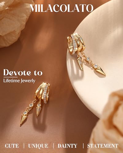 MILACOLATO 925 Sterling Silver Dangle Earrings for Women Hypoallergenic | Trendy 14K Gold Plated Triple Huggie Hoop Earrings Dainty Chain Drop Cubic Zirconia Earring Statement Hoops Fashion Jewelry - color: 2 Arrows