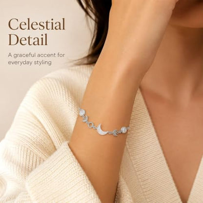 Moon Phase Bracelet Gold/Silver Opal Moon Charm Bracelet Adjustable Opal Style Crescent Charm Chain Bracelets with White Bead Accents Celestial Jewelry Outfit Accessories Gift for Women - color: A2: Silver Opal