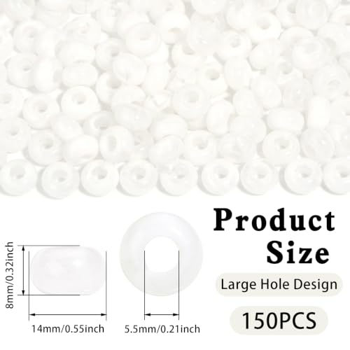 150PCS 14x8mm Cloudy White Acrylic European Large Hole Rondelle Spacer Beads with Storage Box, Loose Beads for Bracelet Necklace Earring Hair DIY Jewelry Making - color: Cloudy White