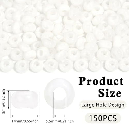 150PCS 14x8mm Cloudy White Acrylic European Large Hole Rondelle Spacer Beads with Storage Box, Loose Beads for Bracelet Necklace Earring Hair DIY Jewelry Making - color: Cloudy White