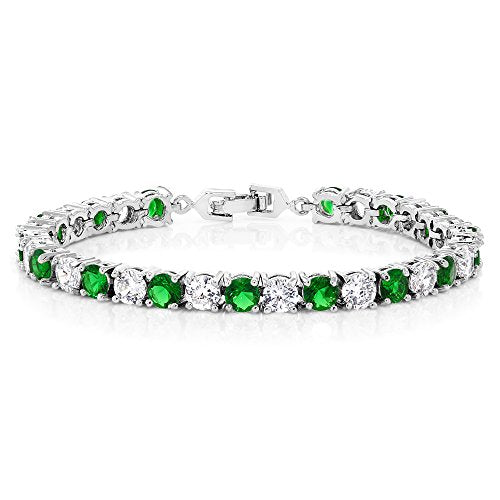 Gem Stone King Multi-Color Classic Tennis Bracelet for Women | Sparkling Round Cubic Zirconia CZ | 7.50 Cttw | 7 Inch | Fine Jewelry Gift for Mother's Day Birthday Anniversary Her Mom Wife - color: White & Green